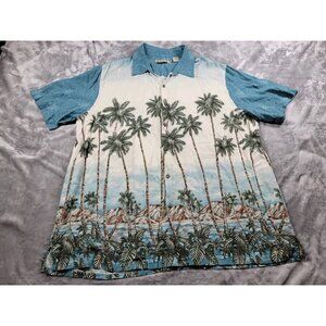 Batik Bay Shirt Mens XL Short Sleeve Blue Rayon Hawaiian Island‎ Palm Trees